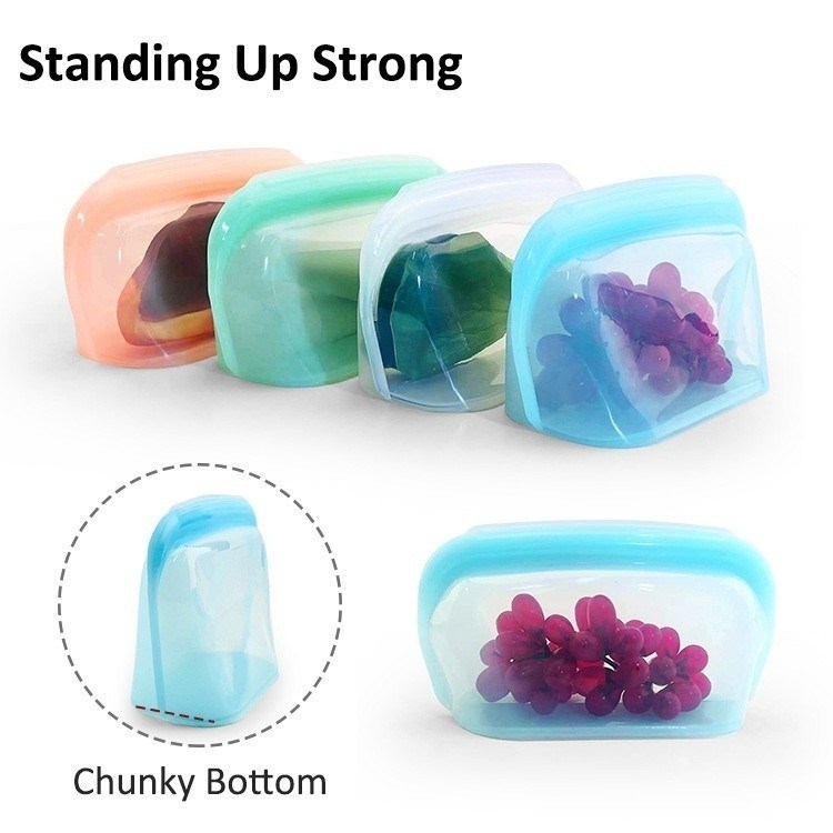 100% Food Grade Platinum Silicone LFGB Durability Leakproof Silicone Food Bag For Freezer Storage